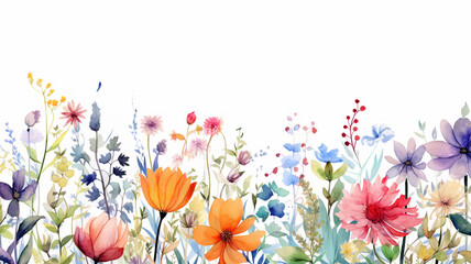 Wall Mural - watercolor painting with flowers.