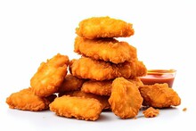 Yummy Fried Chicken Nuggets On White Background