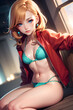 © Heisenberg1992 - Cute anime girl in cyan bikini, Generative AI illustrations