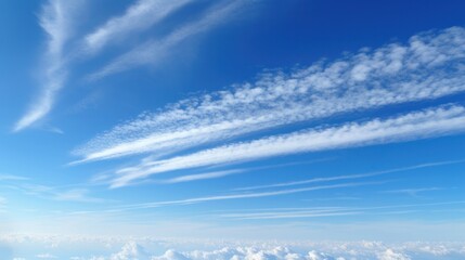 Wall Mural - jet plane contrails in the blue cloudy sky