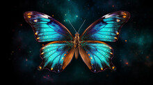 Butterfly Glowing Colorful Neon Paint On Space Background Made With Generative AI