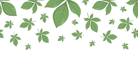 Wall Mural - Seamless horizontal banner pattern with autumn fall green leaves of chestnut. Perfect for wallpaper, wrapping paper, web sites, background, social media, blog and greeting cards, advertising