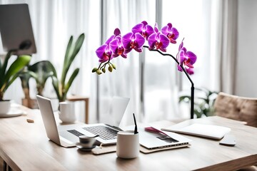 Poster - office interior with flowers