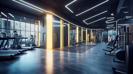 Wall Mural - Within gym with modern fitness equipment for fitness events and more. Modern of gym interior with equipment. Sports equipment in the gym. Created with Generative AI