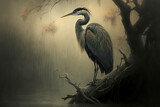 Fototapeta  - heron in the water in the style of Chinese painting