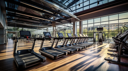 Wall Mural - Within gym with modern fitness equipment for fitness events and more. Modern of gym interior with equipment. Sports equipment in the gym. Created with Generative AI