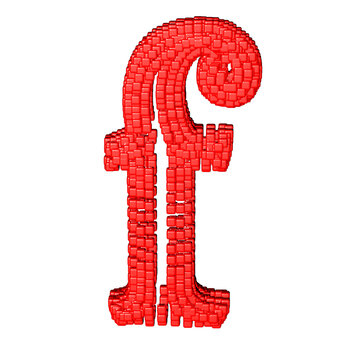 Symbol made of red cubes. letter f