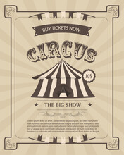 Retro,vintage Circus Poster. Vintage Circus Carnival Show Invitation, Holiday Party Flyer Templates, Magic Circus Event Elements Vector Illustration, Card. 