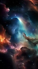 Wall Mural - Deep in the cosmic abyss, a dazzling nebula illuminates the black velvet of space with its vibrant hues, as newborn stars burst forth from the gaseous clouds, creating a celestial Abstract video