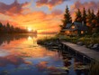 Explore the tranquil beauty of a lakeside sunrise. Generative AI