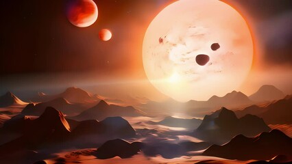 Wall Mural - bathed in the gentle glow of their host star, the trappist1 exoplanets come alive in this vivid spac