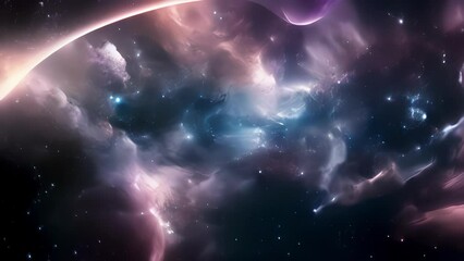 Wall Mural - An enchanting portrait of a nebula, displaying ethereal hues and intricate patterns resulting from the gravitational waves generated during the cosmic inflation epoch. Abstract video