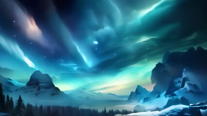 Wall Mural - a breathtaking display of the aurora borealis on an alien planet, with ribbons of shimmering greens 