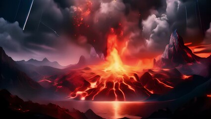 Wall Mural - an astonishing celestial snapshot capturing an erupting volcano on ios surface, with streams of molt
