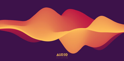 Poster - sound wave visualiztion. 3d orange solid waveform. voice sample pattern.