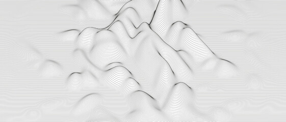 Poster - Abstract background with distorted line shapes on a white background. Monochrome sound line waves.