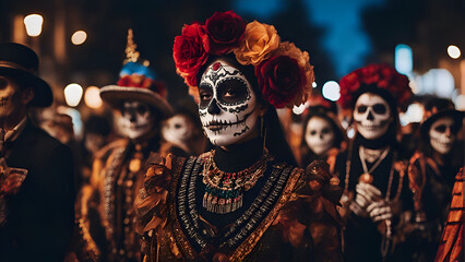 Wall Mural - Day of the dead parade in Venice. Italy. Dia de los muertos