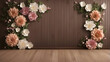 3d rendering of beautiful flowers in the room with wooden wall background