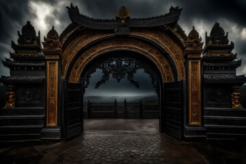 Wall Mural - A heavenly gate, rendered in exquisite high detail and richly textured - AI Generative