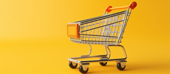 Poster - Yellow background with shopping cart Minimalistic isolated illustration