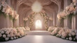 Wedding archway with flowers and window. 3D rendering