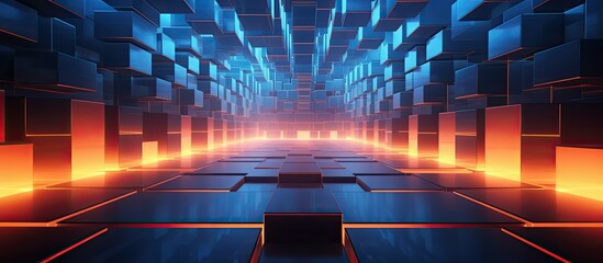 Poster - Minimalistic abstract background with levitating rectangular shapes neon square frames and virtual reality copy space illuminated by a laser show