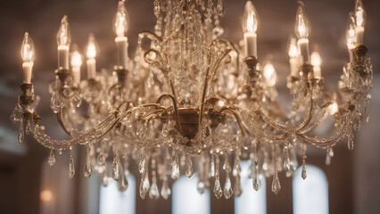 Canvas Print - Vintage crystal chandelier close up. shallow depth of field