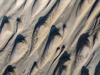 Wall Mural - Yardang landforms details in the sunset, top down view