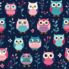 Cute Owl On Branch Seamless Pattern Can Use For Fabric Textile Or For Printing