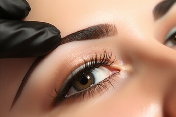 Sticker - Permanent makeup or eyebrow tattoo. Background with selective focus and copy space