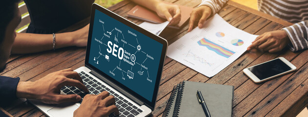 SEO search engine optimization for modish e-commerce and online retail business showing on computer screen