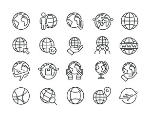 Globe and earth thin line icons. Editable stroke. For website marketing design, logo, app, template, ui, etc. Vector illustration.