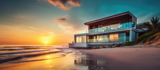 Wall Mural - Luxury beachfront residence with sunset view