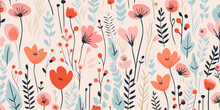 Wild Flowers Floral Seamless Pattern Background. Good For Fashion Fabrics, Children’s Clothing, T-shirts, Postcards, Email Header, Wallpaper, Banner, Posters, Events, Covers, And More.