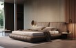 A bed in a modern bedroom made of leather. Generative AI