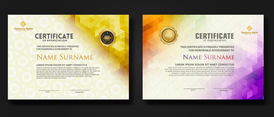 Wall Mural - Set modern certificate template with gradation colorful polygon shape ornament