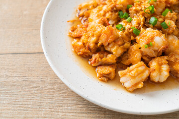 Wall Mural - stir-fried shrimps with garlic and shrimps paste