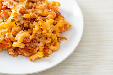 Wall Mural - homemade macaroni bolognese with cheese