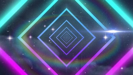 Poster - Animation of looping rhombuses forming tunnel over stars and lens flares against space