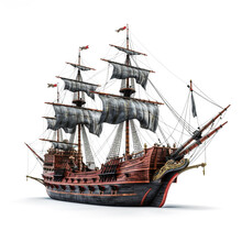 Ancient Pirate Ship On Transparent Background PNG