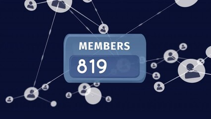 Poster - animation of members text banner with increasing numbers against network of profile icons