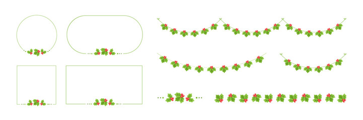 Wall Mural - Mistletoe Frames and Garland Vector Element Set, Christmas Graphics Festive Winter Holiday Season Bunting