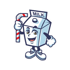 Wall Mural - Cute milk cardboard box mascot with straw
