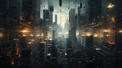 Wall Mural - urban skyscraper, digital art illustration, generative ai