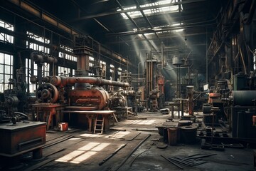 Poster - Generative AI : The interior of the metalworking shop. The interior of the metalworking shop. Modern industrial enterprise.