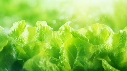 Poster - Generative AI : Fresh green lettuce close-up. Green fresh background. Banner. selective focus