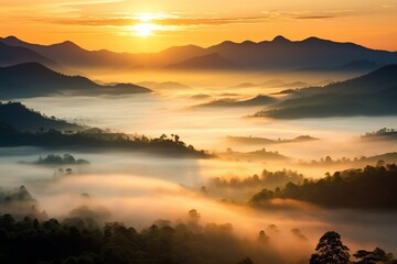 Poster - Generative AI : beautiful mountain layer with clouds and sunrise at Chiang Mai in Thailand