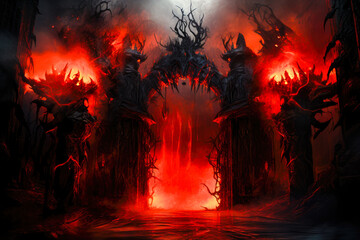 Wall Mural - Door to hell with fire and smoke.