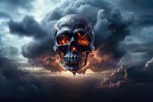 Halloween Concept Skull On A Background Of Clouds