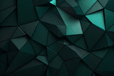 Fototapeta Konie - Black dark bottle green teal jade abstract background. Geometric shape. 3d effect. Triangle polygon line angle. Color gradient. Folded origami mosaic. Rough grain grungy. Brushed matte shimmer. Design